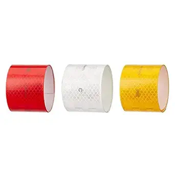 MINSALESReflective Radium Warning Tape For road safety purpose Night Safety Sticker High Intensity Conspicuity Red, Yellow & White 2 Inch (pack of 3) (3 meter X 2inch)