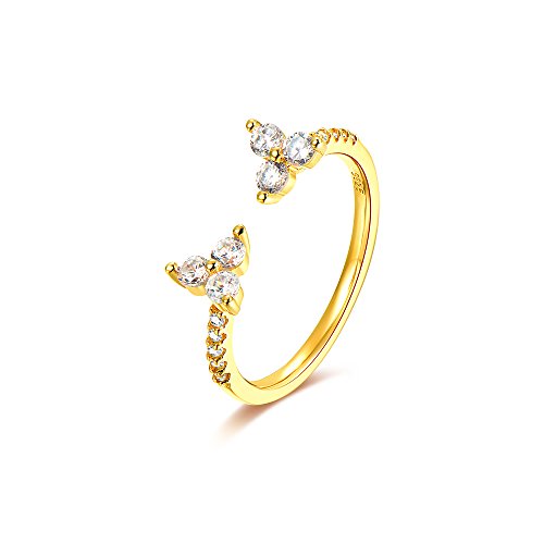 Womens Sterling Silver Rings Open Cluster Ring 18K Yellow Gold Plated