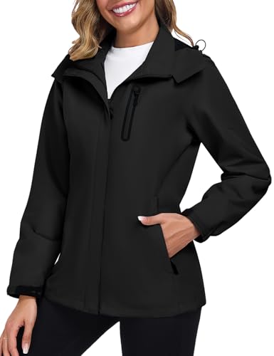 UMIPUBO Mujer Chaqueta Impermeable Chubasquero Cortavientos Exteriores Lluvia Abrigo Ligero Transpirable Deportiva Primavera Otoño Capucha Impermeável Senderismo Vientos Cazadora(Negro,S)