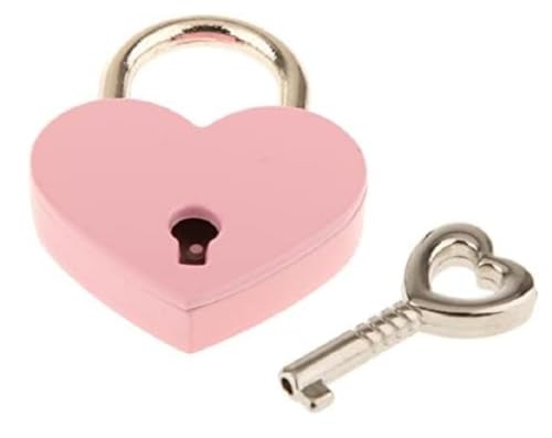 Image of 1 pcs Metal Heart Shaped Polished Padlock with Skeleton Key Replacement Handbag Bag Wedding Bow Lock Jewelry Box Storage Box Lock Diary Book (Pink-1 pcs)