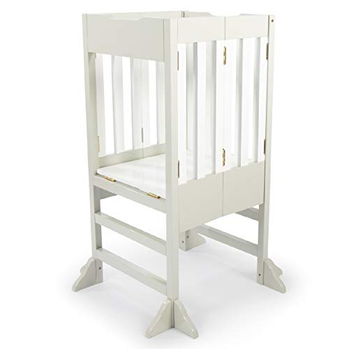 Milliard Wooden Kids Kitchen Step Stool Helper, Foldable â€“ for Kids and Toddlers Grey and White