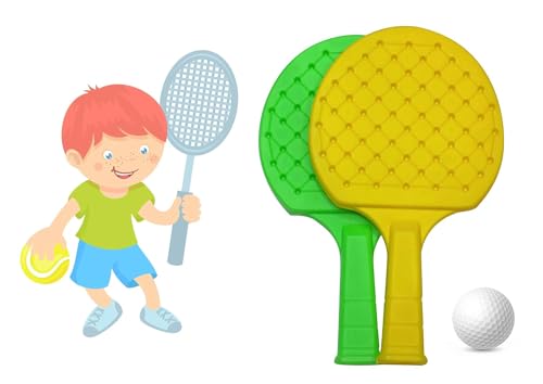Image of Prime Set of 4 Pair Sport Accessories for Kids Table Tennis Badminton Racquet Set with Ball Kids to Play Gift Item Multi Color Pack of 1 (M8)