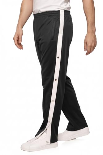 Kendindza Knopfhose Reha Hose seitlich zu öffnen Jogginghose mit Druckknöpfen Relaxhose Herren Sporthose Lang Trainingshose Herren Lang Freizeithose Schwarz L
