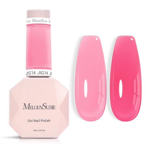 Image of MelodySusie Pink Gel Nail Polish, 0.5Fl.oz Jeweliver Jelly Gel Polish Neon Pink Jelly Rose Nails Sheer Soak Off UV LED Light Cure Gift for Women Girls Nail Art Manicure JIG14