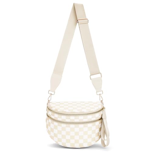 Image of Lushandy Bum Bag Checkered Crossbody Bag Mom Everyday Purse | Roomy Space, Wipe Clean, Wide Strap