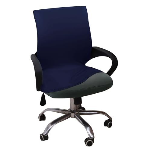Image of HOKIPO 'SereneSolids' 140 GSM Office Chair Cover for Desk Chair (Low-Back) - 140 GSM Stretchable Fabric - Washable & Anti-Slip - Fits Small & Low-Back Office Chairs, Navy Blue (AR-6222-NBLU-S)