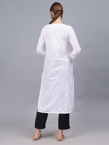 Image of Seva Chikan Hand Embroidered Lucknowi Chikankari Cotton Straight Kurta for Women SCL4567