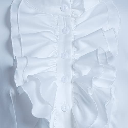 Women Victorian Gothic Ruffled Lotus High Neck Lace Lantern Long Sleeve Top Blouse Shirt4