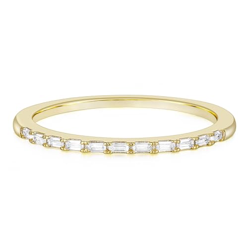 TIGRADE Half Eternity Ring for Women, Baguette Cubic Zirconia Anniversary Thin Stacking Ring, Minimalist CZ Statement Band, Size 3-11