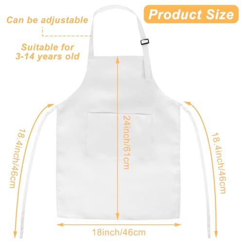 Morcheiong 8 Pack Adjustable Kids Apron Bulk with 2 Pockets Toddler Apron Kids Painting Aprons for Cooking Baking Paiting Boys Girls (White) - Image 2