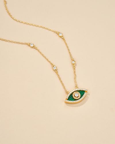 18K Gold Evil Eye Green Blue Turquoise Malachite Natural Stone CZ Oval Round Dramatic Adjustable Statement Pendant Necklace for Women by SNGIA, Summer Beach Unique Handmade Chunky Protection Good Luck Charm Choker, Exaggerated Gemstone Stackable Wedding Date Birthday Charms Gift, Irregular Trendy Jewelry, Textured Patterned Fashion Accessories, Boho Retro Vintage Nickle Free Gifts.3