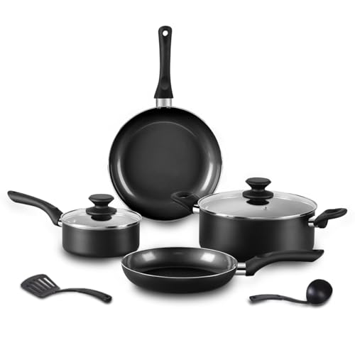 Image of BECIGAR 8 Pcs Ceramic Pots and Pans Set, Cooking Pan Set, Nonstick Cookware Set, Induction Safe Cooking Set with Frying Pans, Saucepans, shovel and Ladle, Blcak