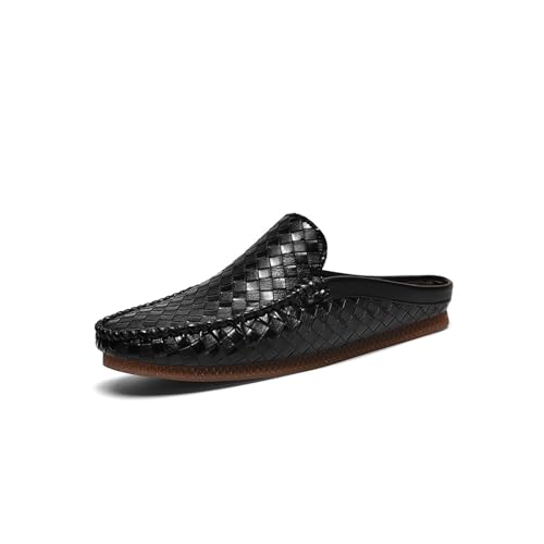 Men's Leather Printed Patterr Mules Clog Slippers Slip on Breathable Soft Sole Flat Backless Fashion House Shoes Formal Wear Driving Casual Half Loafers Shoes