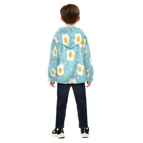 Fried Eggs on Blue Background Toddler Fleece Jacket Girl Boys Hooded Fleece Jacket Coat Warm Outwear Zip-up 3-10T4