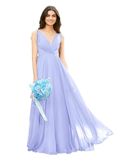 Image of HSFIYAKJ Bridesmaid Dresses Long Chiffon Formal Dress Open Back V Neck Evening Prom Gown for Women with Pockets
