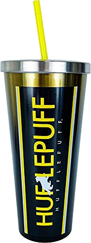Image of Spoontiques Harry Potter Stainless Steel Tumbler, 24oz - Double Wall Insulated Travel Cup with Straw - Hufflepuff