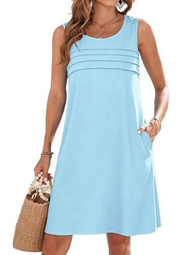 Image of CHICGAL Womens Summer Dresses Casual Loose Pleated Front Tshirt Sleeveless Tank Sundresses with Pockets 2026