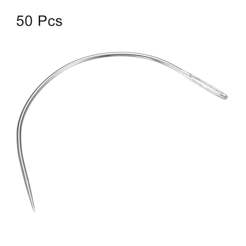 Image of HARFINGTON 50Pcs Curved Needles 4 inch C Type Weaving Sewing Needles Wig Making Upholstery Big Eye for Carpet Leather Canvas Repairing Blocking Knitting