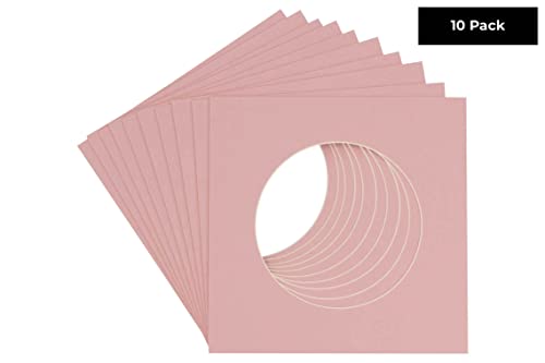 CountryArtHouse Pink Acid Free 10x10 Circle Picture Frame Mat with White Core Bevel Cut for 6x6 Pictures - Fits 10x10 Frame - Pack of 10 Matboard Show Kits with Acid Free Backings & Clear Bags