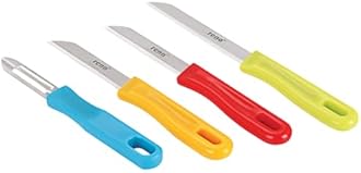 Rena Germany Knife Set - Serrated 110mm and 90mm, Plain 90mm, Promo Peeler - Kitchen Accessory for Home and Restaurant (Stainless Steel, Silver)