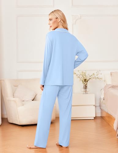 Ekouaer Womens Pajama Sets 2 Piece Long Sleeve Sleepwear Soft Button Down Pjs Lounge Set S-XXL3