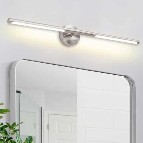 Image of Brushed Nickel Bathroom Light Fixtures Over Mirror 30 Inch, 20W 360 Rotatable Dimmable 4000K LED Vanity Light Bar, Modern Bathroom Vanity Lights Above Mirror