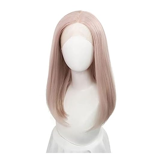 Peruker Front Lace Wig Rak hår peruker Medium och korta högtemperatur tråd peruker för kvinnor naturliga för daglig fest användning Wigs (Color : Smoky pink)