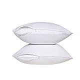 Pillow Protector - 2 Pack Hypoallergenic Poly-Cotton Blend Ultra Soft Light Weight Water and Dust Resistant Solid White Zippered Protector For Pillows by Pacific Linens (Standard Size)