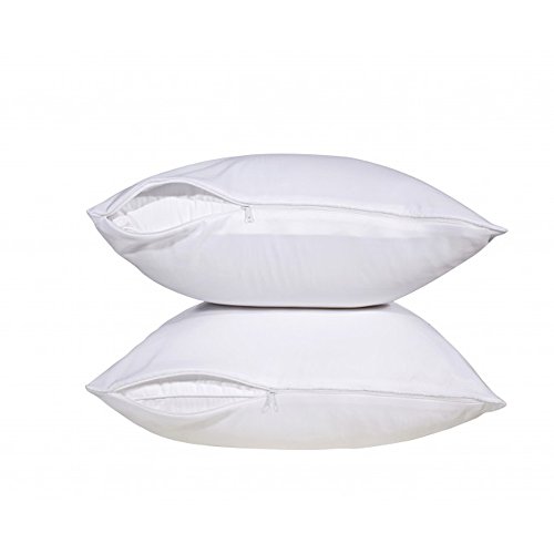 Pacific Linens Pillow Protector - 2 Pack Hypoallergenic Poly-Cotton Blend Ultra Soft Light Weight Water and Dust Resistant Solid White Zippered Protector for Pillows (Standard Size)