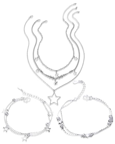 UYRVAPE Collar de estrella de plata Y2K conjunto de joyas - 3PCS Pulsera Vintage...