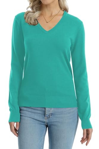 Image of QUALFORT Women's Sweaters Long Sleeve Soft Lightweight Basic Knitted Pullover Sweater