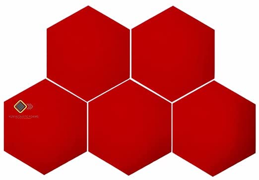 Image of YGM Acoustic Foams Professional Hexagon Acoustic Foam Panels, Absorption Panel, 12 X 12 X 1 inch High Density Edge Wall Tiles for Acoustic Treatment (Red, Set of 10)