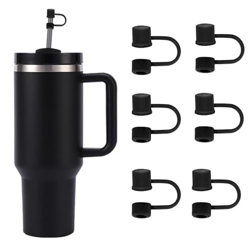 CEDIDJAC 6PCS Silicone Straw Covers Cap Compatible with Stanley Cup 30-40 oz Tumbler with Handle 10mm Straw Toppers，Dust-Proof Reusable Straw Cover for Stanley Cup Accessories (Black)