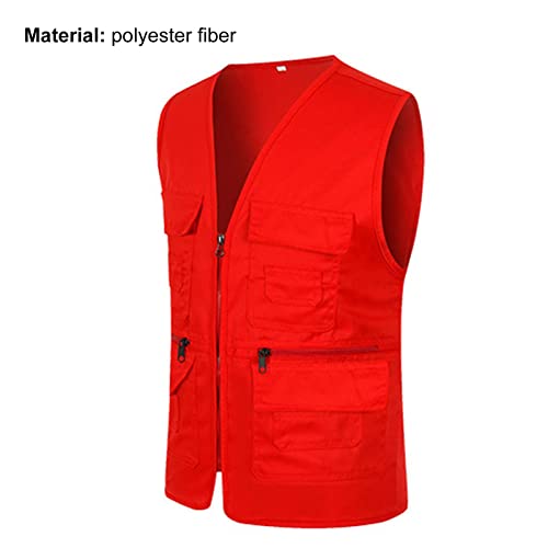 Colete Masculino Cor Sólida Decote V Multi Bolsos Colete Externo Sem Manga para Pesca