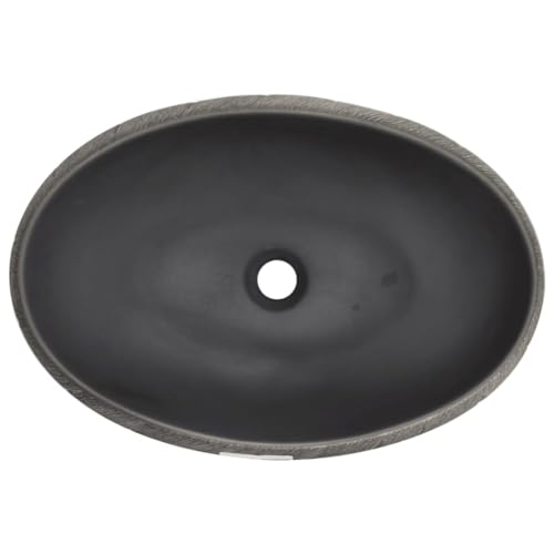 vidaXL Aufsatzwaschbecken, Oval Waschbecken mit Muster, Handgefertigt Waschtisch Waschschale für Badezimmer, Handwaschbecken Spülbecken, Schwarz Grau 59x40x15 cm Keramik