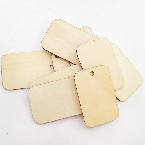 POFET 100pcs Wooden Rectangle Craft Shape Tag Embellishment for Craft with Rope - Image 2