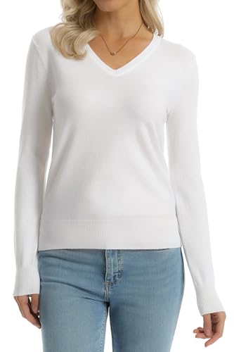 Image of QUALFORT Women's Sweaters Long Sleeve Soft Lightweight Basic Knitted Pullover Sweater