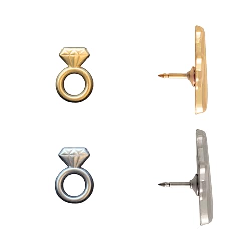Image of Engagement Ring Push Pins - Silver Diamond Ring Map Pins for Cork Boards, Maps, or Lapel Use - Designed in USA - Set of 10
