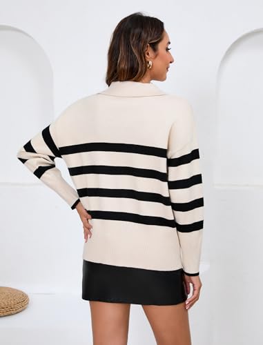 Image of Zeagoo Women's 2026 V Neck Striped Sweater Long Sleeve Oversized Fashion Knitted Pullover Fall Sweaters Tops