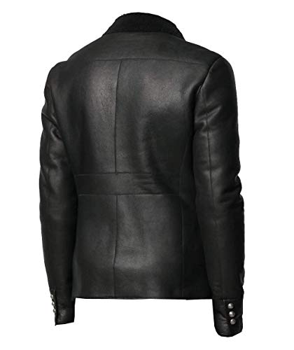 Shearling Lining Double-Breasted Coat for Men Genuine Lamb-Skin Leather Jacket Regular and Extra Plus Size3