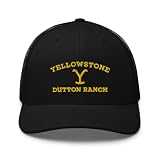 Paramount Yellowstone Dutton Ranch Logo Retro Trucker Hat, Adjustable Baseball Cap for Men and Women, Officially Licensed - Black