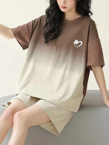 Image of Louis Luxe Cotton Blend Womens Korean Night Dress || Short Pyjama Set || Korean Nightsuit || Women Nightwear ||Round Neck Short Sleeve Nightsuit || Loungewear || Everyday Nightdress