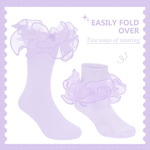 Zando Ruffle Socks for Girls - Double Lace Frilly Ankle Tutu Socks2