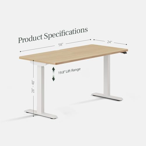 Image of Branch Duo Standing Desk, Adjustable Standing Desk with 20 inch Range | OLED Control Panel, Frameless Design and Compact Size Suitable for Many Spaces, 58 Inches, Woodgrain Top, White Base