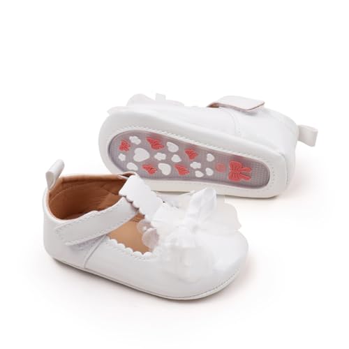 Infant Baby Girls Dress Shoes Newborn Bowkont Mary Jane Flats Non-Slip Lightweight Soft Sole Toddler First Walkers Princess Wedding Shoes