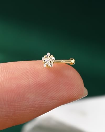 COCHARM 14k Solid Gold Heart Star Nose Stud 20g Yellow Solid Bone Nose Stud 14k Real Gold Nose Ring Stud Hypoallergenic 14Kt Nose Piercing For Women Men4