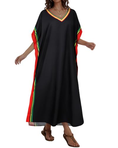 Image of Kaftan Dresses for Women V Neck Caftan Batwing Sleeve Swimsuit Cover Up | JILUVIN Plus Size Beach Swimwear Dress, Loose Fit Maxi Print Moomoo, Casual Mumu Nightgown Mrs Roper Costumes Vocation 2026