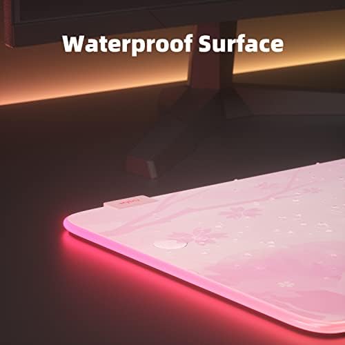 Pink Large RGB LED Gaming Mouse Pad Mat - 14 Modes Glow, Large Gaming Mousepad, Waterproof Rubber Non-Slip Mat, Extended Big Keyboard and Mouse Pad Mat for PC, Laptop, Desk Cover XXL 800×300×4mm