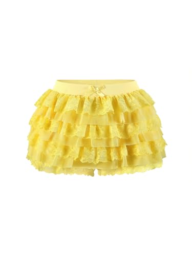 Image of Women Y2K Lace Multi-Layered Bloomers Lolita Ruffle Shorts Cute Mini Skirt | Tiered layers, elastic waist, pumpkin pants, for rave party /country concert /festival