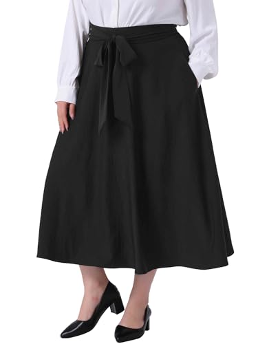 Agnes Orinda Plus Size Skirt for Women Tie Knot High Waist A-Line Pockets Skirt Skater Flared Midi Skirt Vinage Skirt2